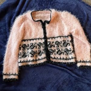 Vintage Pink & Black Fuzzy Sweater Jacket